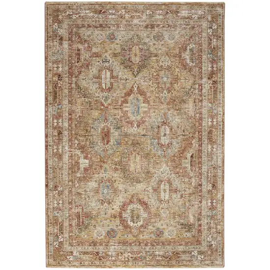 Rust Ivory And Blue Geometric Distressed Area Rug Photo 4