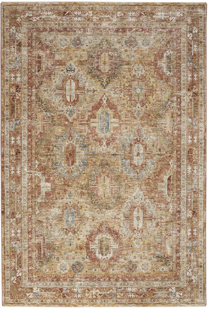 Rust Ivory And Blue Geometric Distressed Area Rug Photo 4