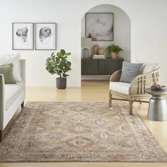 Rust Ivory And Blue Geometric Distressed Area Rug Photo 6