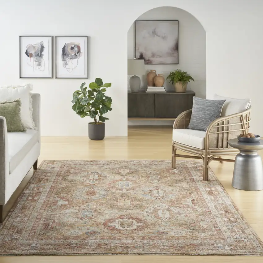 Rust Ivory And Blue Geometric Distressed Area Rug Photo 6