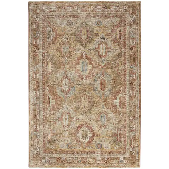 Rust Ivory And Blue Geometric Distressed Area Rug Photo 3