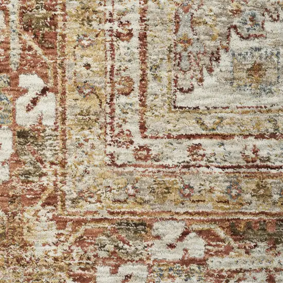 Rust Ivory And Blue Geometric Distressed Area Rug Photo 7