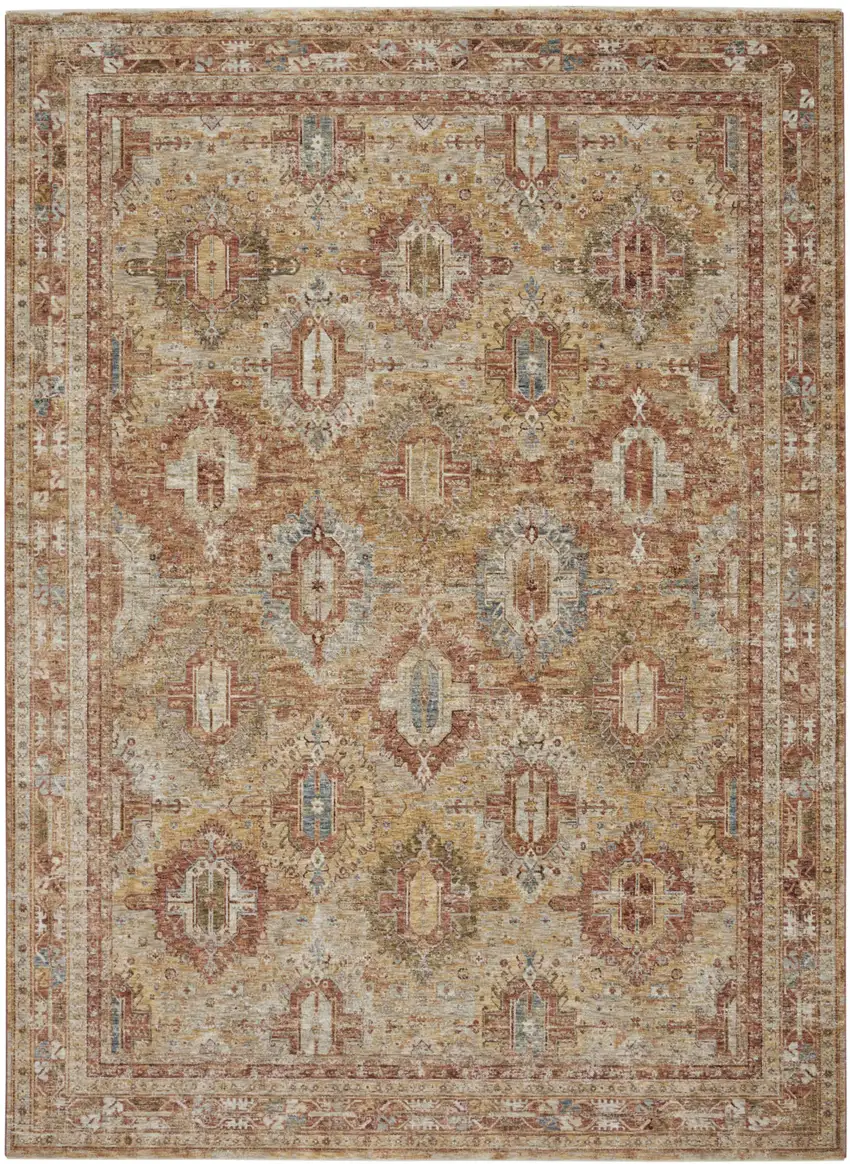 Rust Ivory And Blue Geometric Distressed Area Rug Photo 2