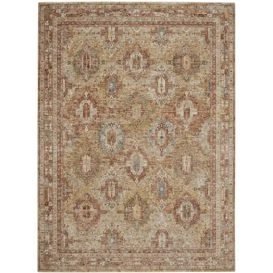 Rust Ivory And Blue Geometric Distressed Area Rug Photo 6