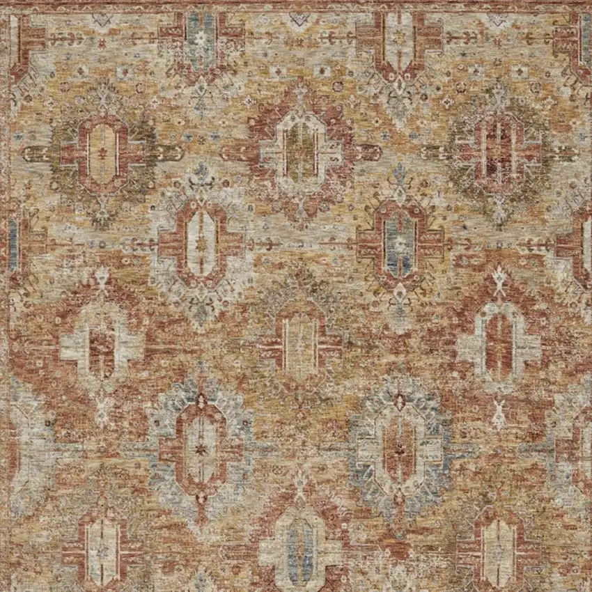 Rust Ivory And Blue Geometric Distressed Area Rug Photo 3