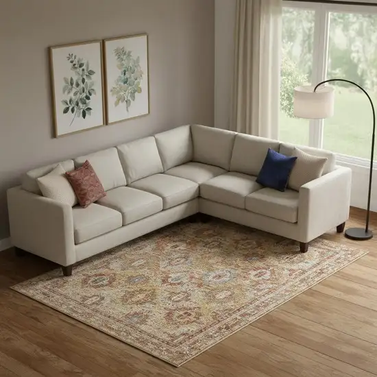 Rust Ivory And Blue Geometric Distressed Area Rug Photo 1