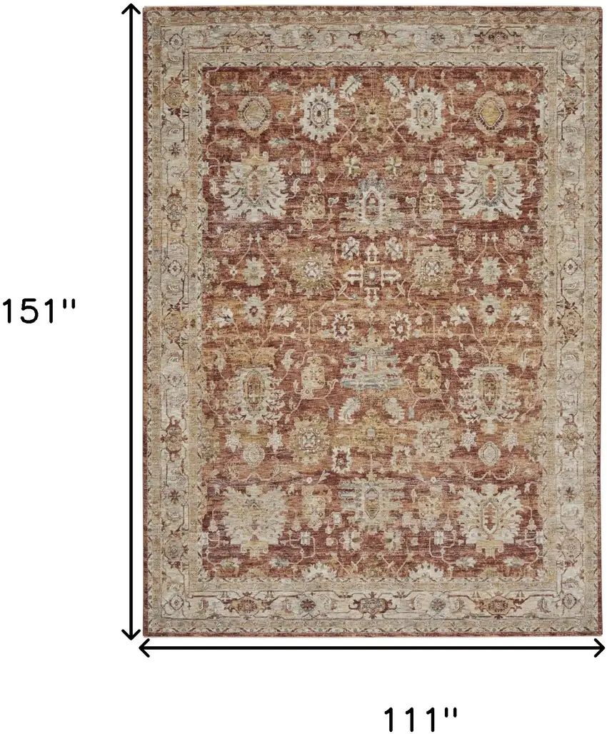 Rust Ivory And Blue Geometric Distressed Area Rug Photo 3