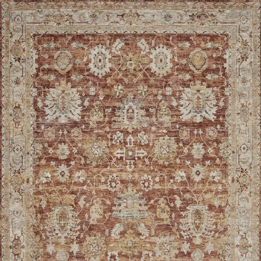 Rust Ivory And Blue Geometric Distressed Area Rug Photo 8