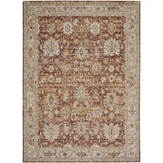 Rust Ivory And Blue Geometric Distressed Area Rug Photo 6