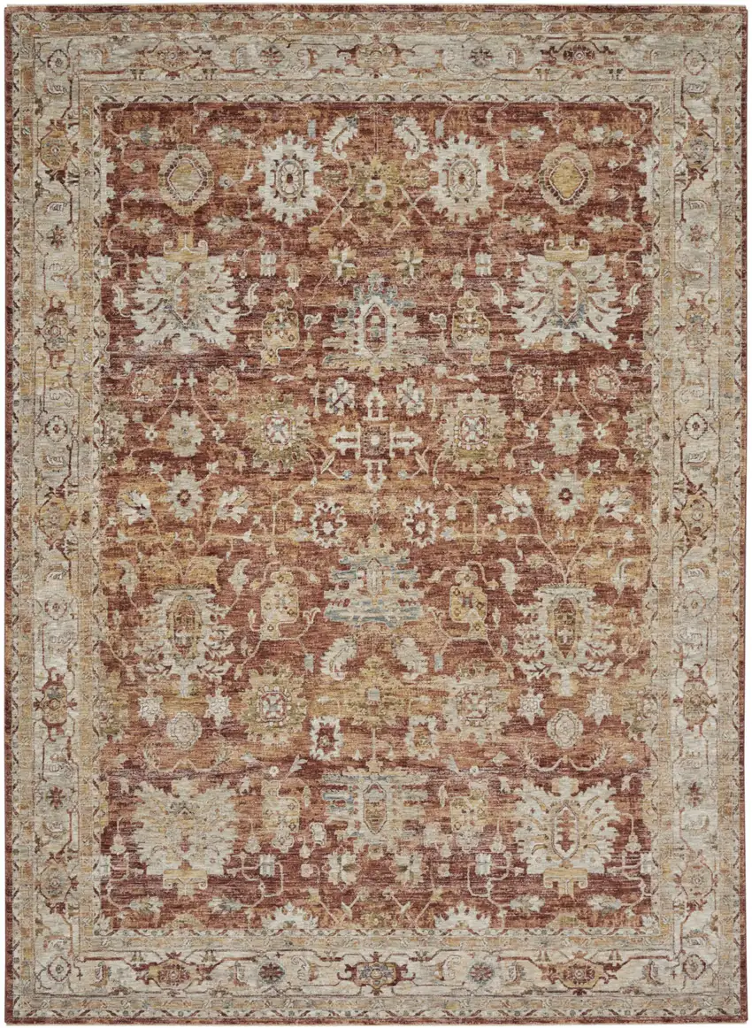 Rust Ivory And Blue Geometric Distressed Area Rug Photo 6