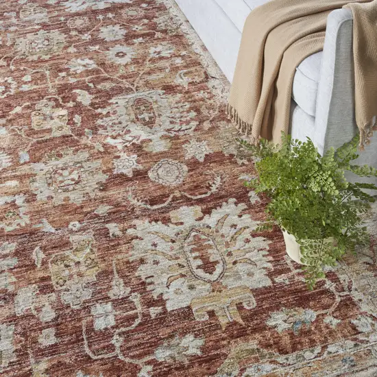 Rust Ivory And Blue Geometric Distressed Area Rug Photo 4