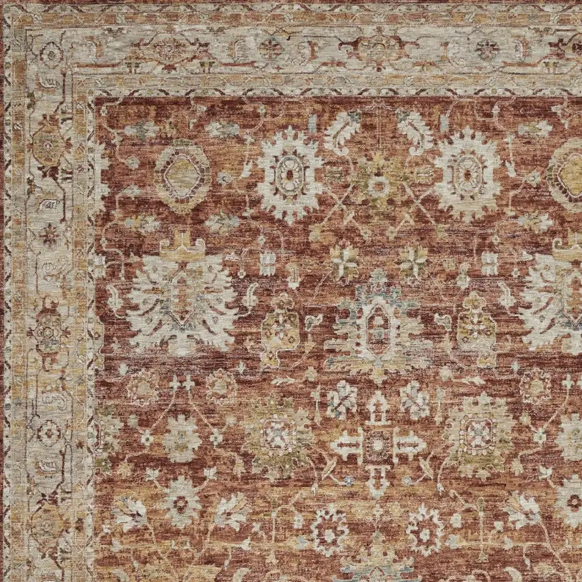 Rust Ivory And Blue Geometric Distressed Area Rug Photo 7
