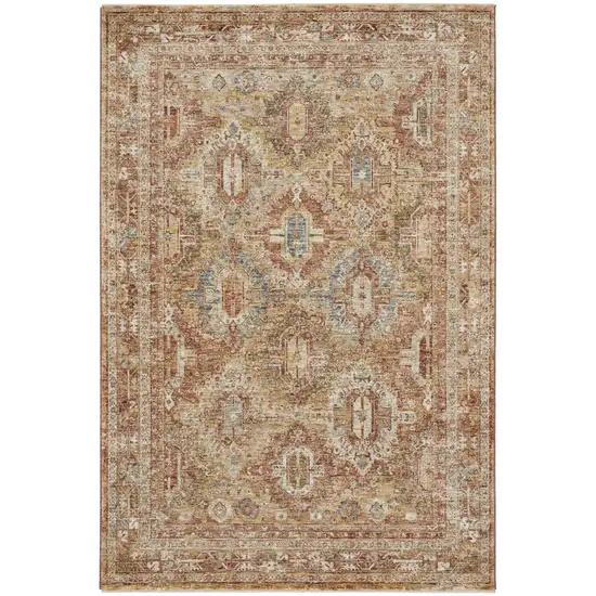 Rust Ivory And Blue Geometric Distressed Area Rug Photo 2