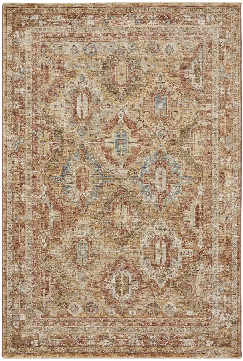 Rust Ivory And Blue Geometric Distressed Area Rug Photo 2