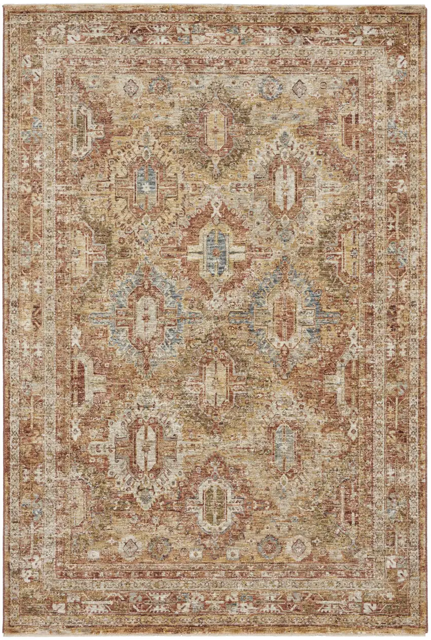 Rust Ivory And Blue Geometric Distressed Area Rug Photo 8