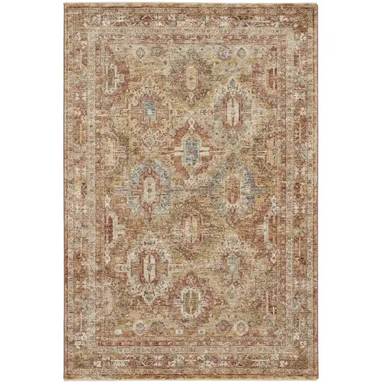 Rust Ivory And Blue Geometric Distressed Area Rug Photo 8