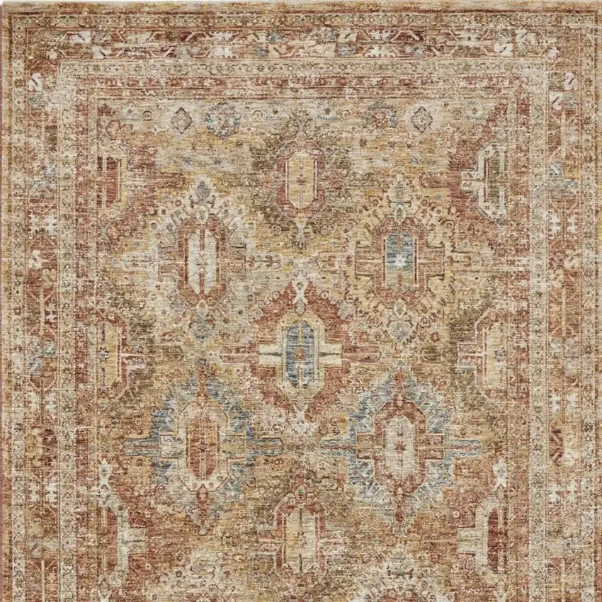 Rust Ivory And Blue Geometric Distressed Area Rug Photo 4