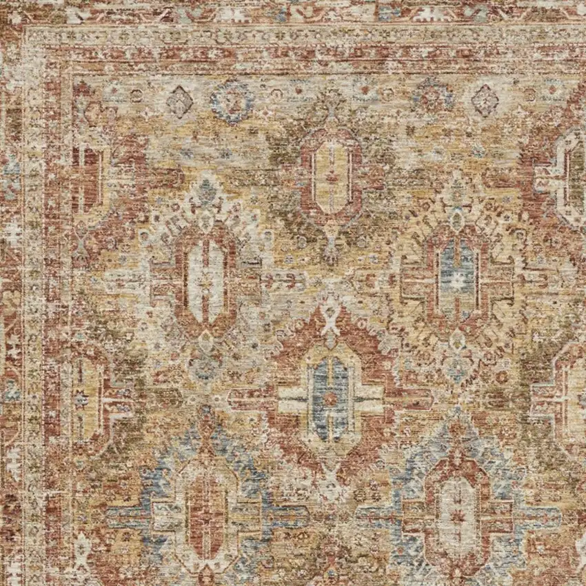 Rust Ivory And Blue Geometric Distressed Area Rug Photo 3