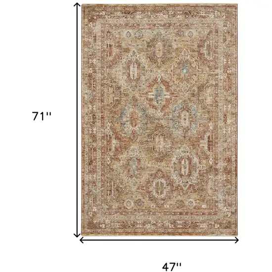 Rust Ivory And Blue Geometric Distressed Area Rug Photo 3