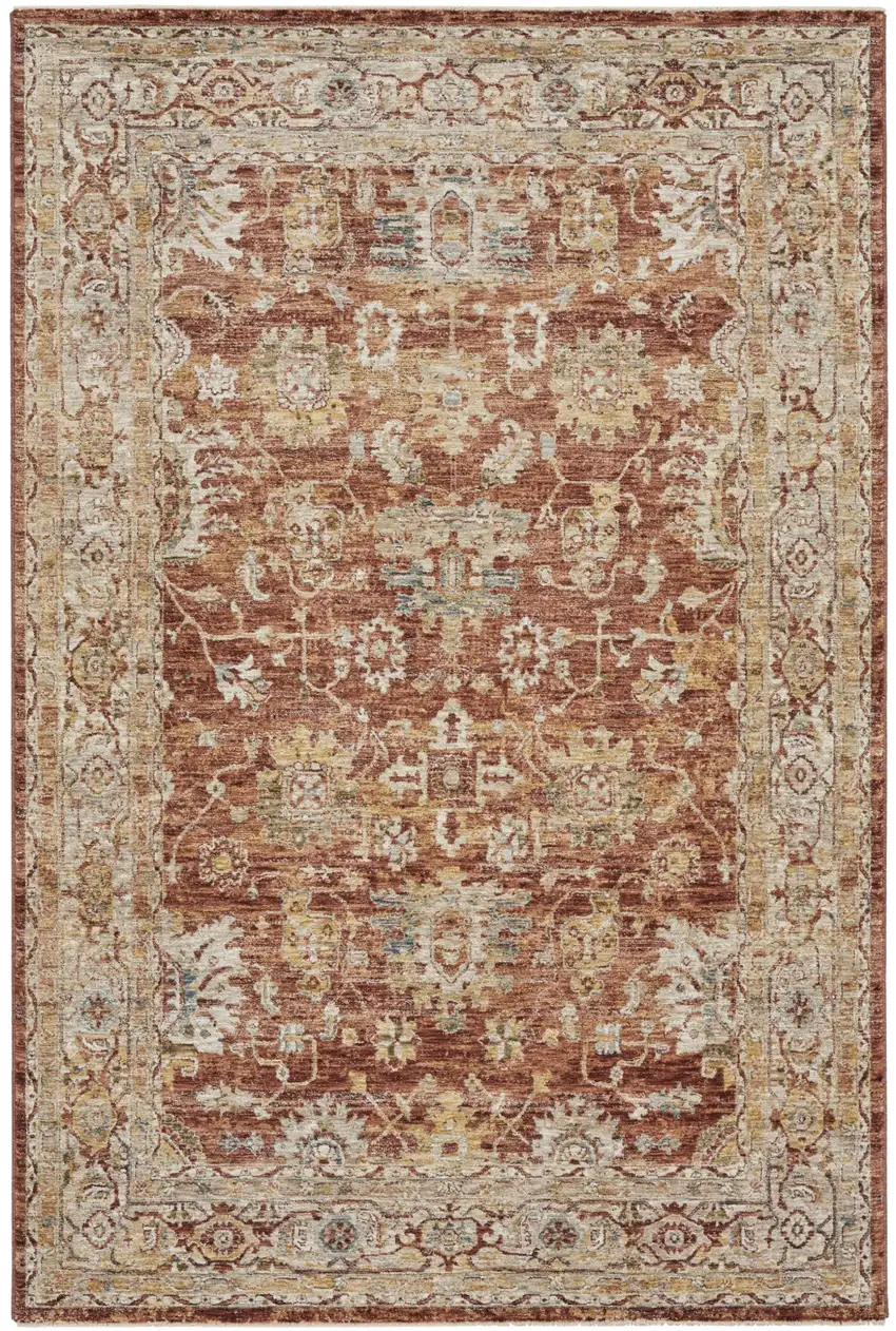 Rust Ivory And Blue Geometric Distressed Area Rug Photo 5