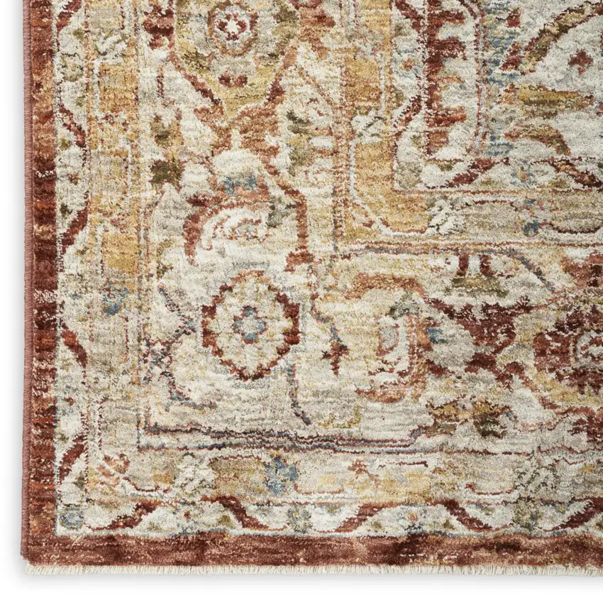 Rust Ivory And Blue Geometric Distressed Area Rug Photo 9