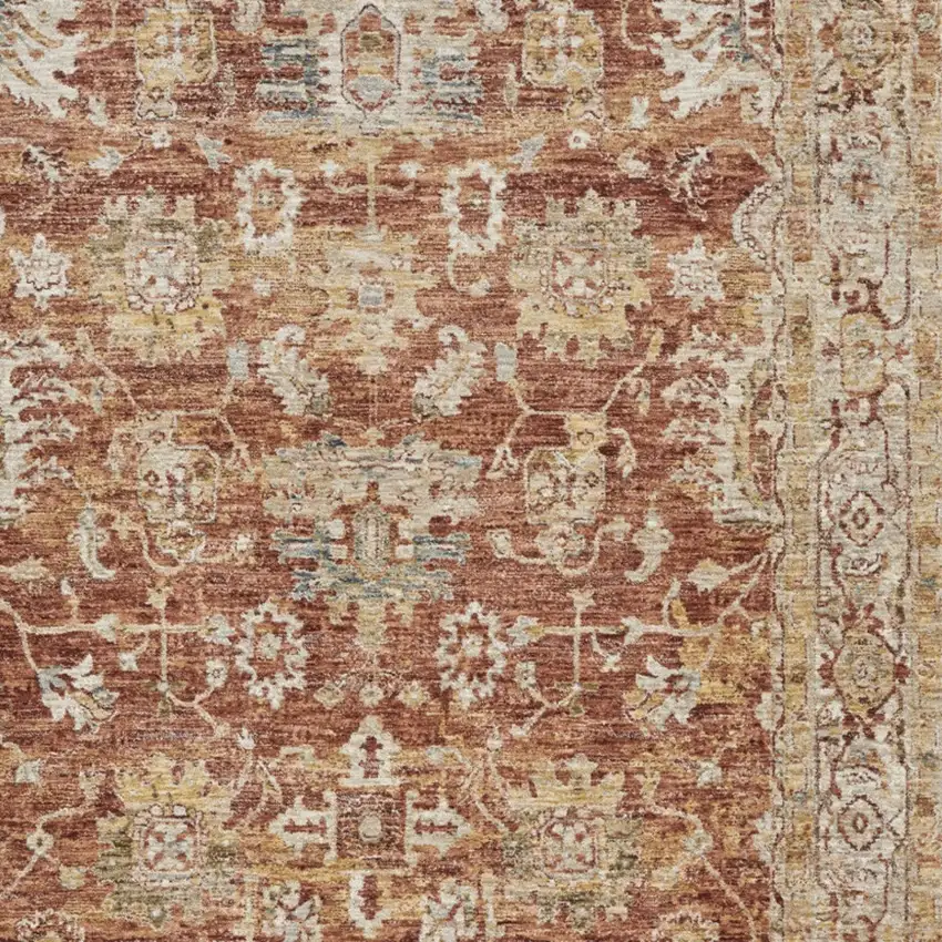 Rust Ivory And Blue Geometric Distressed Area Rug Photo 6