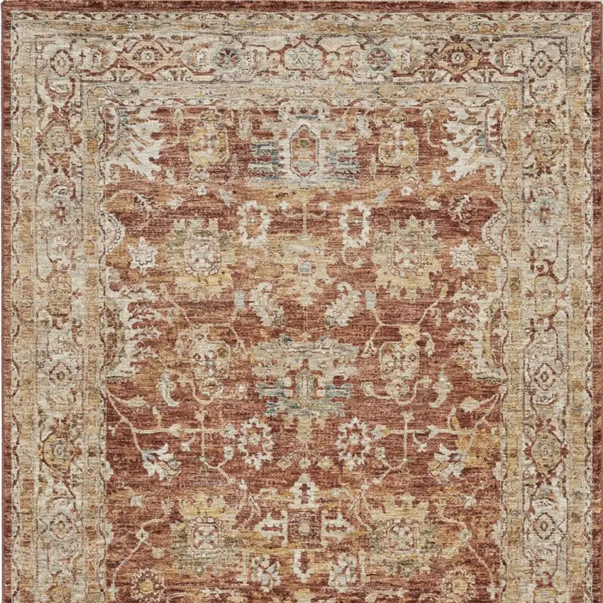 Rust Ivory And Blue Geometric Distressed Area Rug Photo 7