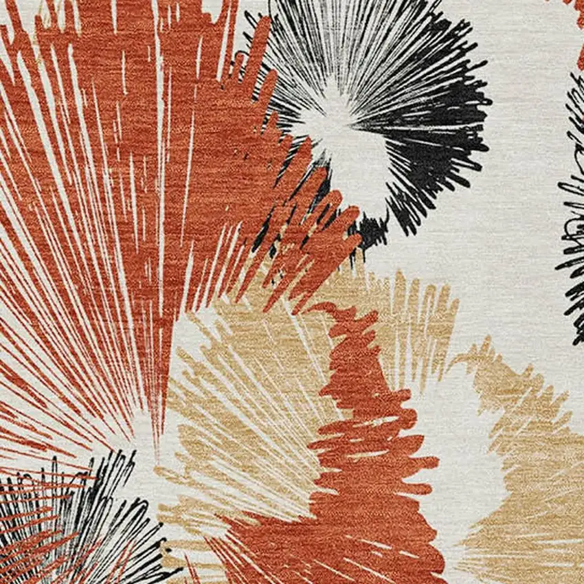 Rust Ivory And Charcoal Floral Washable Indoor Outdoor Area Rug Photo 6