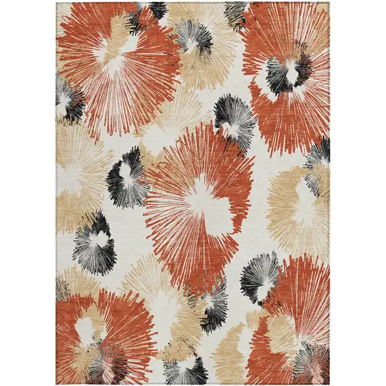 Rust Ivory And Charcoal Floral Washable Indoor Outdoor Area Rug Photo 4