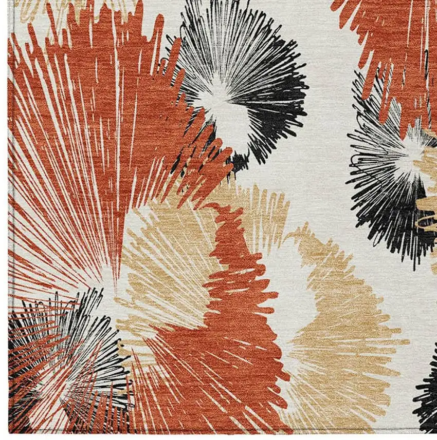 Rust Ivory And Charcoal Floral Washable Indoor Outdoor Area Rug Photo 3
