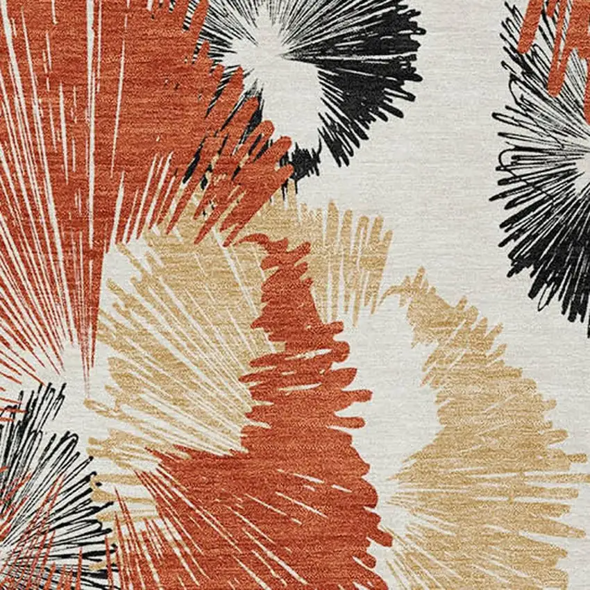 Rust Ivory And Charcoal Floral Washable Indoor Outdoor Area Rug Photo 5