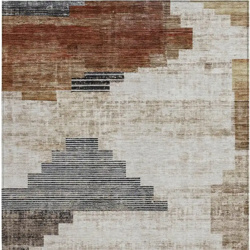 Rust Ivory And Charcoal Geometric Washable Indoor Outdoor Area Rug Photo 3