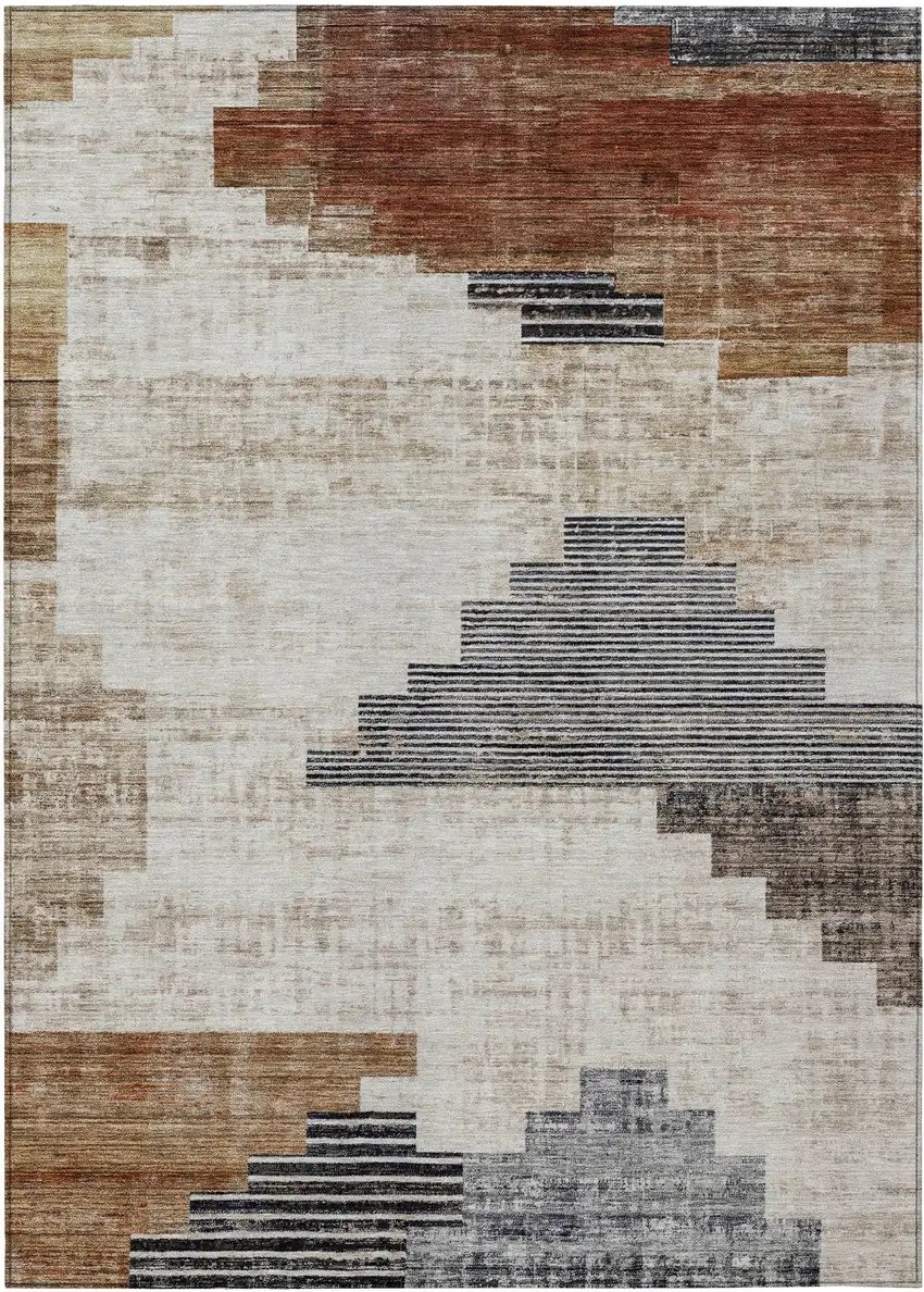 Rust Ivory And Charcoal Geometric Washable Indoor Outdoor Area Rug Photo 8