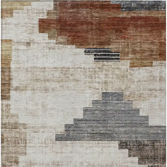 Rust Ivory And Charcoal Geometric Washable Indoor Outdoor Area Rug Photo 6