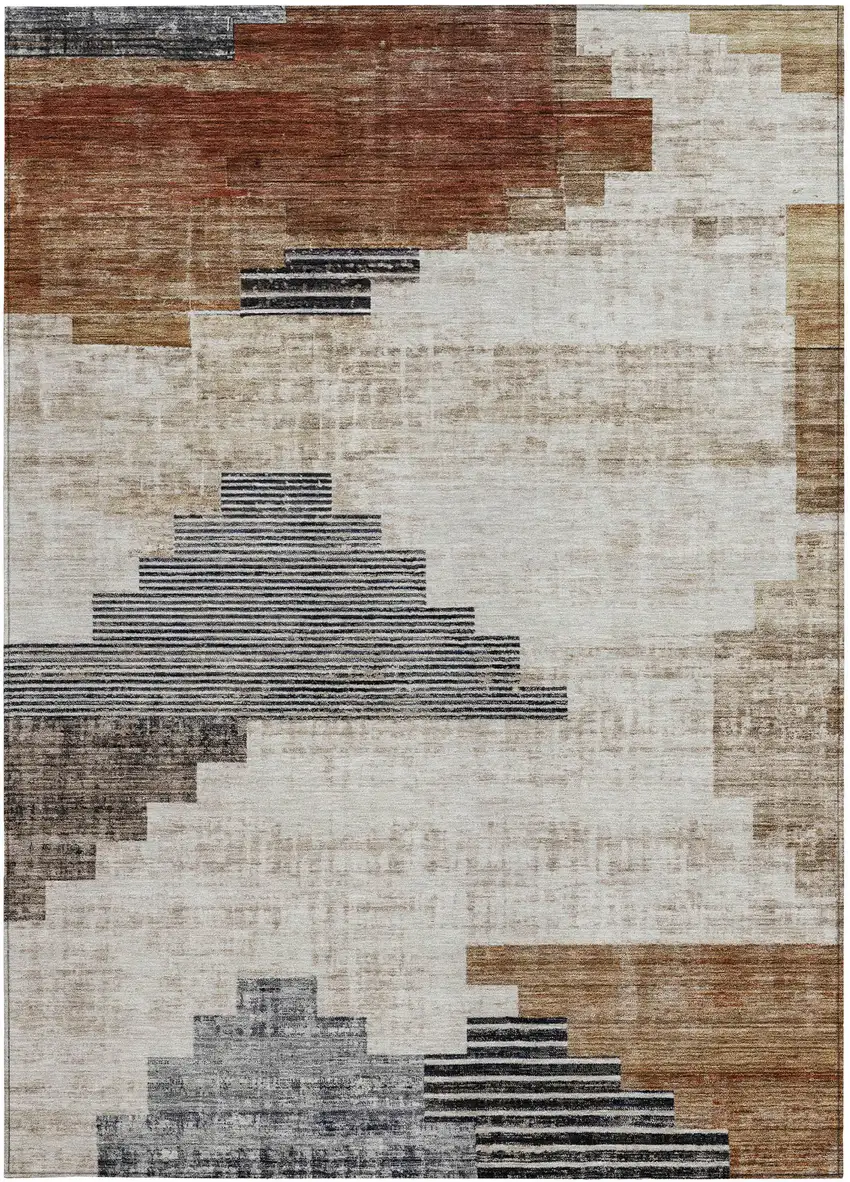 Rust Ivory And Charcoal Geometric Washable Indoor Outdoor Area Rug Photo 1