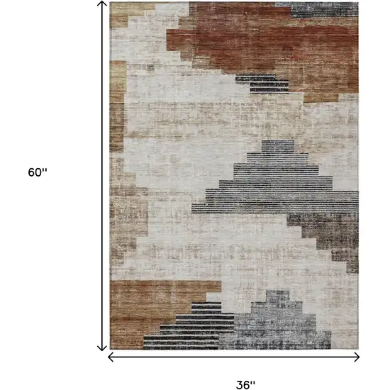 Rust Ivory And Charcoal Geometric Washable Indoor Outdoor Area Rug Photo 8