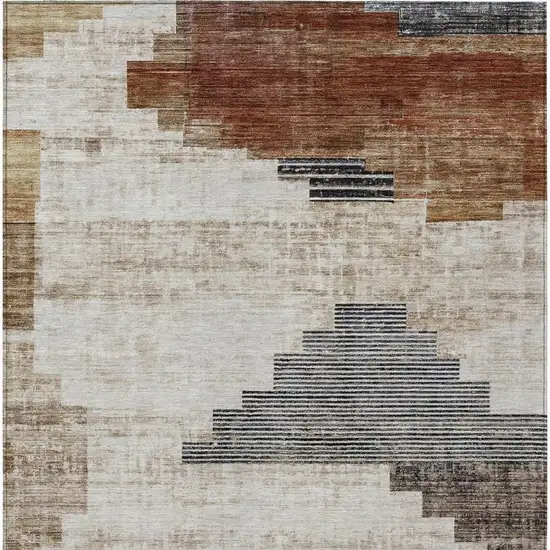 Rust Ivory And Charcoal Geometric Washable Indoor Outdoor Area Rug Photo 4