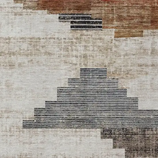 Rust Ivory And Charcoal Geometric Washable Indoor Outdoor Area Rug Photo 3