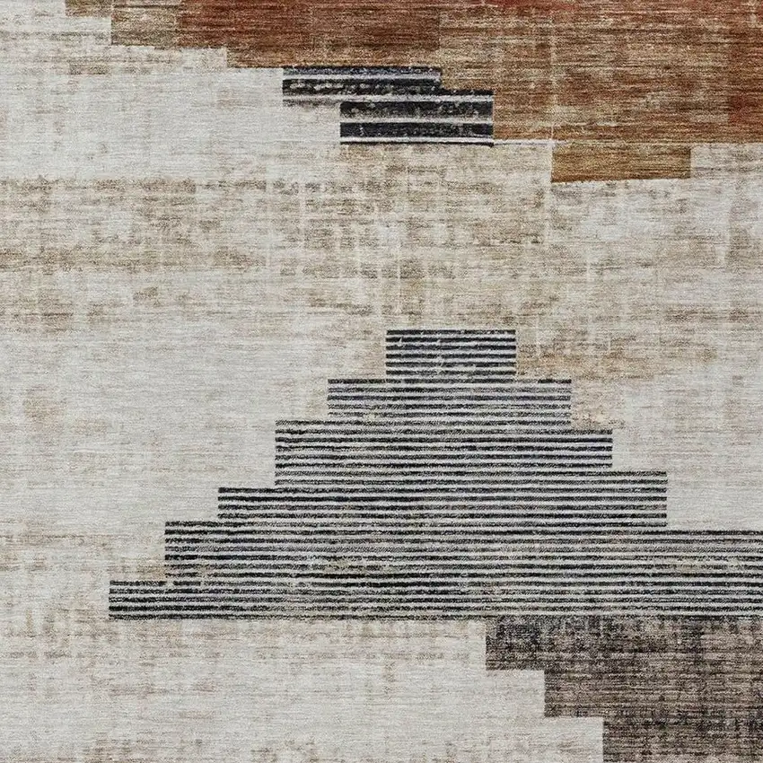 Rust Ivory And Charcoal Geometric Washable Indoor Outdoor Area Rug Photo 3