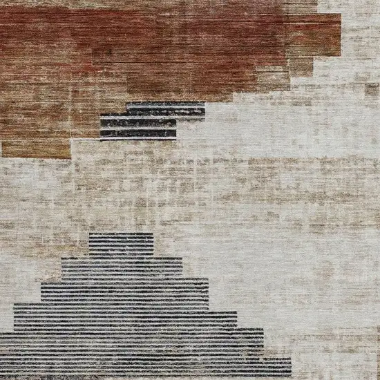 Rust Ivory And Charcoal Geometric Washable Indoor Outdoor Area Rug Photo 3