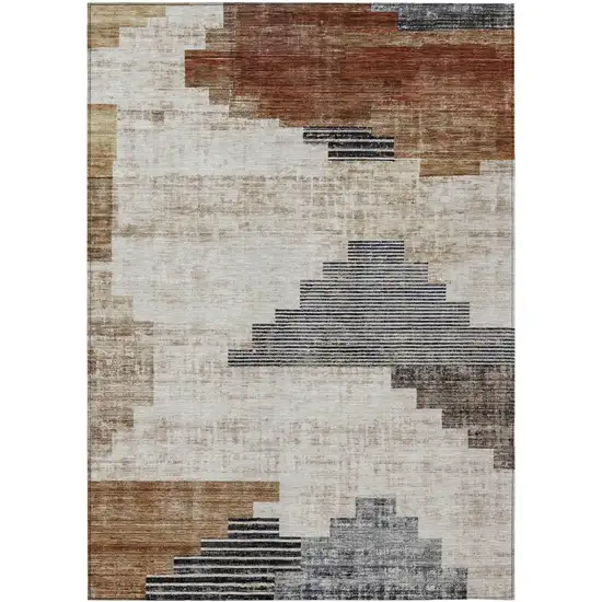Rust Ivory And Charcoal Geometric Washable Indoor Outdoor Area Rug Photo 8