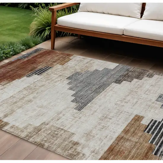 Rust Ivory And Charcoal Geometric Washable Indoor Outdoor Area Rug Photo 2