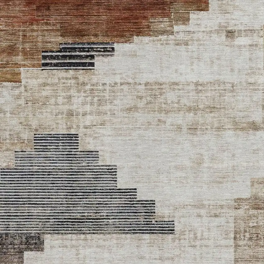 Rust Ivory And Charcoal Geometric Washable Indoor Outdoor Area Rug Photo 3