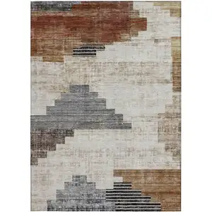 Photo of Rust Ivory And Charcoal Geometric Washable Indoor Outdoor Area Rug