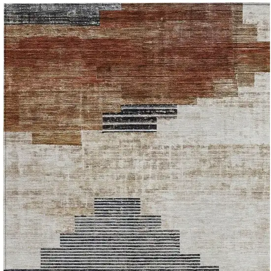 Rust Ivory And Charcoal Geometric Washable Indoor Outdoor Area Rug Photo 3
