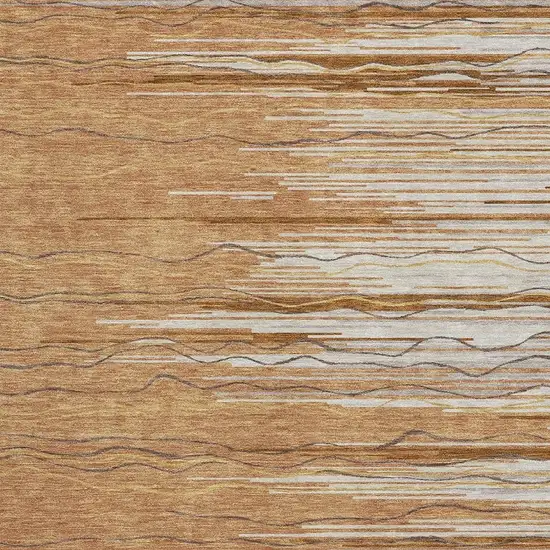 Rust Ivory And Gold Striped Washable Area Rug With UV Protection Photo 3