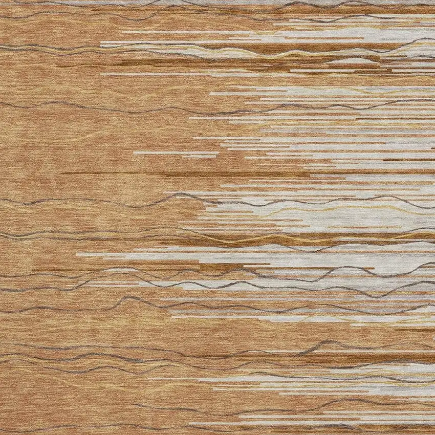 Rust Ivory And Gold Striped Washable Area Rug With UV Protection Photo 3