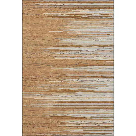 Rust Ivory And Gold Striped Washable Area Rug With UV Protection Photo 4