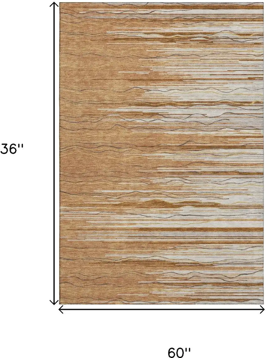 Rust Ivory And Gold Striped Washable Area Rug With UV Protection Photo 9