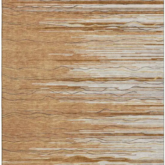 Rust Ivory And Gold Striped Washable Area Rug With UV Protection Photo 4